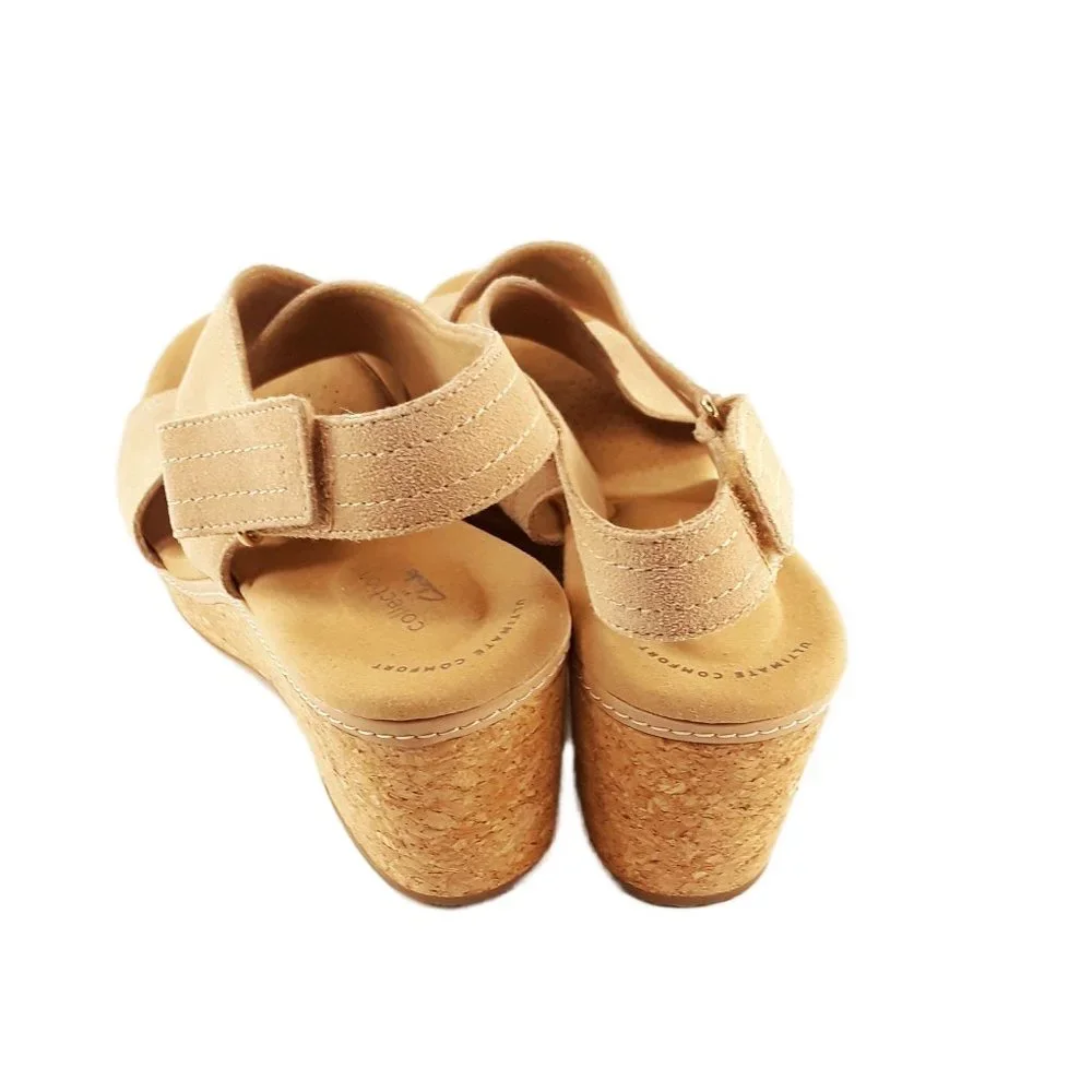 Clarks Comfort Collection Tan Annadel Eirwyn Suede Wedge Sandal- Womens Sz 11M - Picture 3 of 7